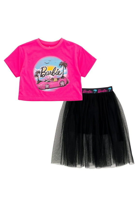 Boxy Drop Shoulder T-Shirt and Mesh Tulle Skort Toddler to Big Kid