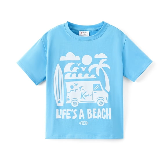 Barbie Boys Tee Blue Holiday Graphic Short Sleeves Cotton T-Shirt Family Matching Outfits Sizes 2-13