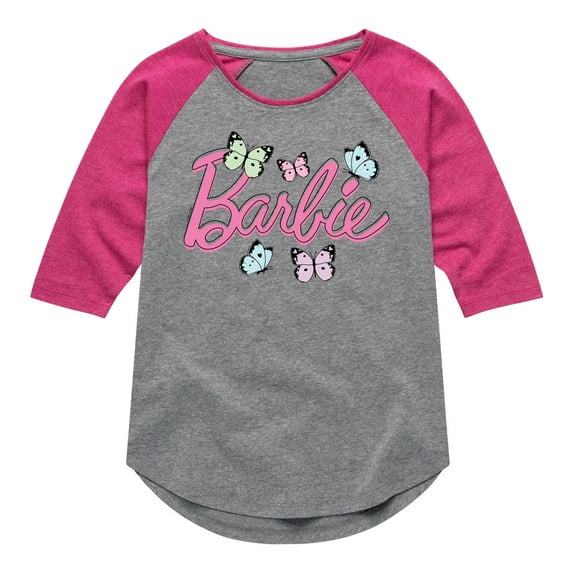Barbie - Butterflies Flutter - Toddler And Youth Girls Raglan Graphic T-Shirt