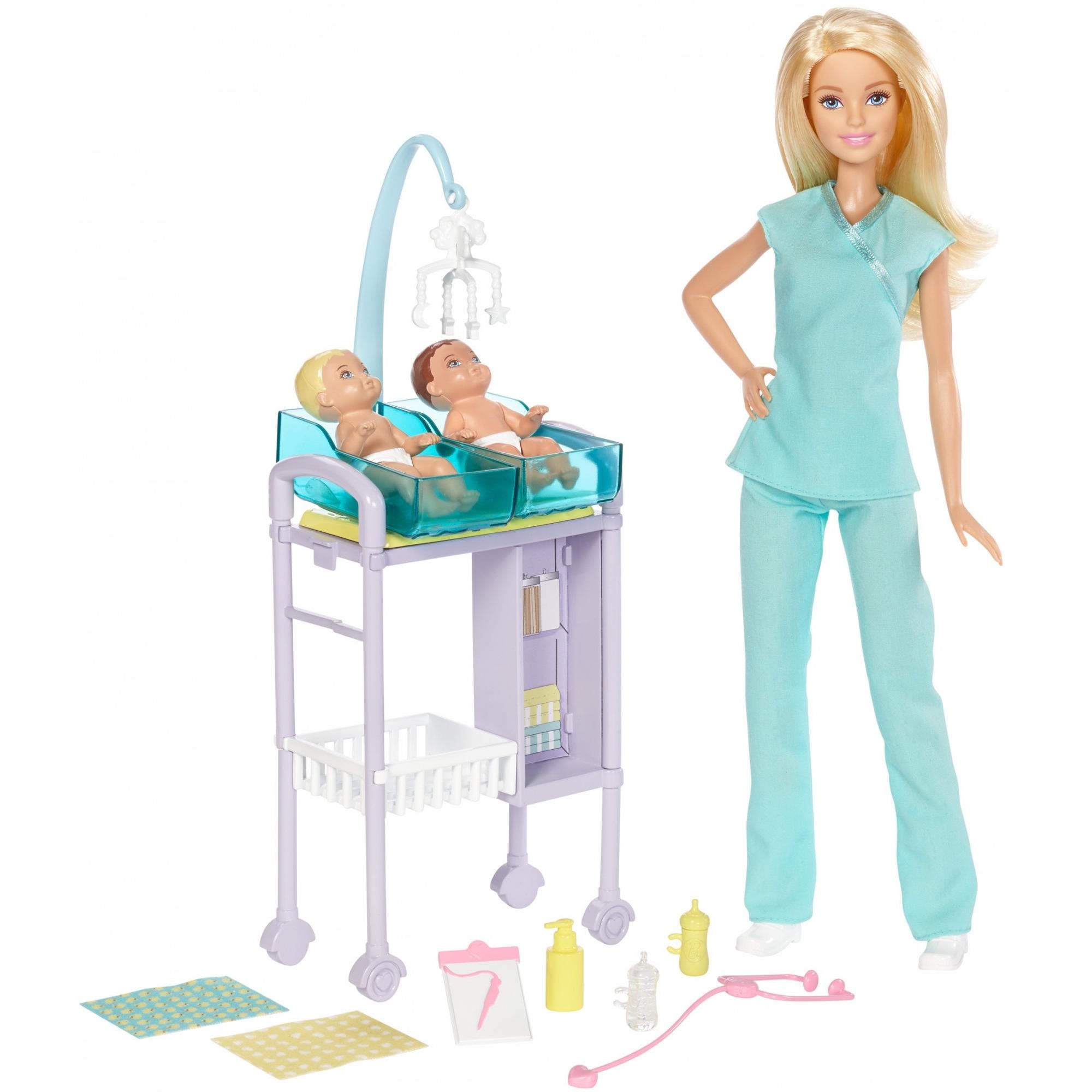 Barbie Careers Baby Doctor Barbie Doll, Blonde, with 2-Patients - image 1 of 5