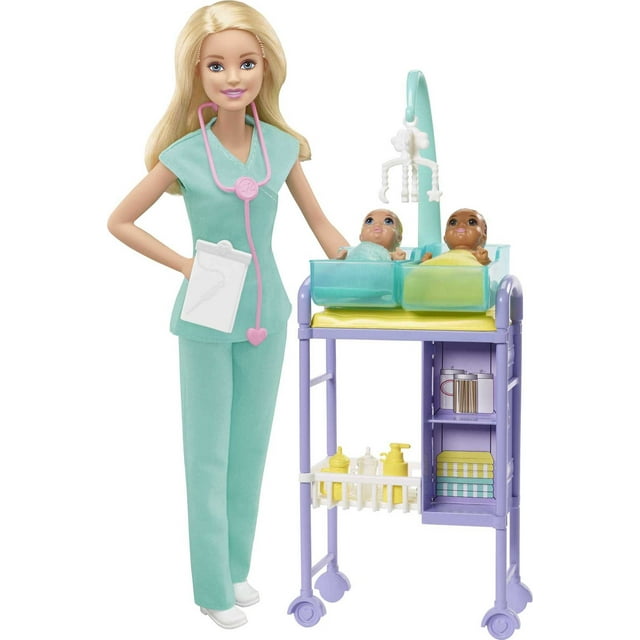 Barbie Careers Baby Doctor Playset with Blonde Fashion Doll, 2 Baby Dolls, Furniture & Accessories