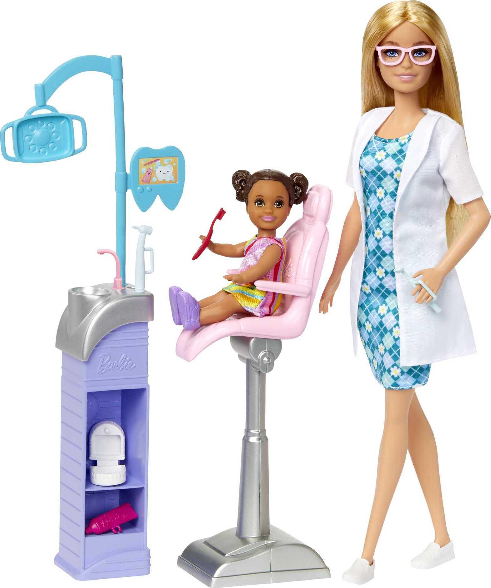 Barbie Careers Dentist Doll Playset with 2 Dolls, Dental Station, Exam ...