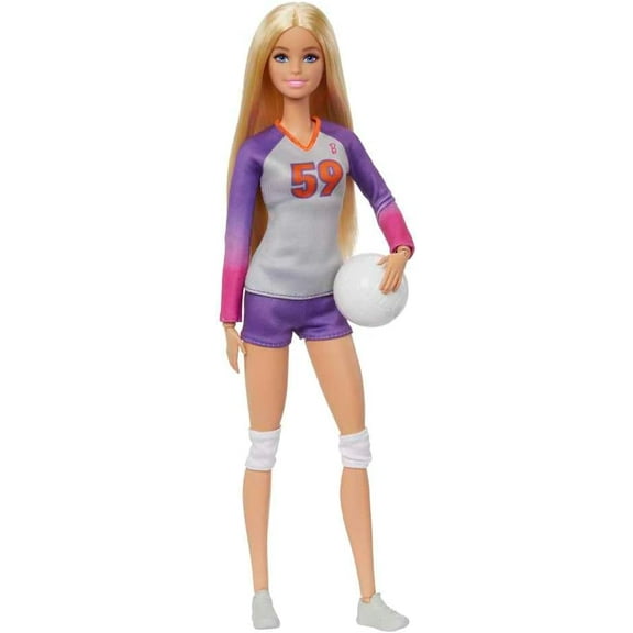 Barbie Careers Fashion Doll & Accessory, Made to Move Volleyball Player Wearing Removable Uniform with Ball, 22 Bendable Joints