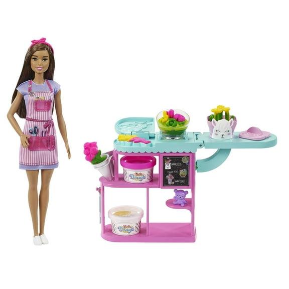 Barbie Careers Florist Doll & Playset with Flower Station, Molds, Dough & Accessories, Brunette