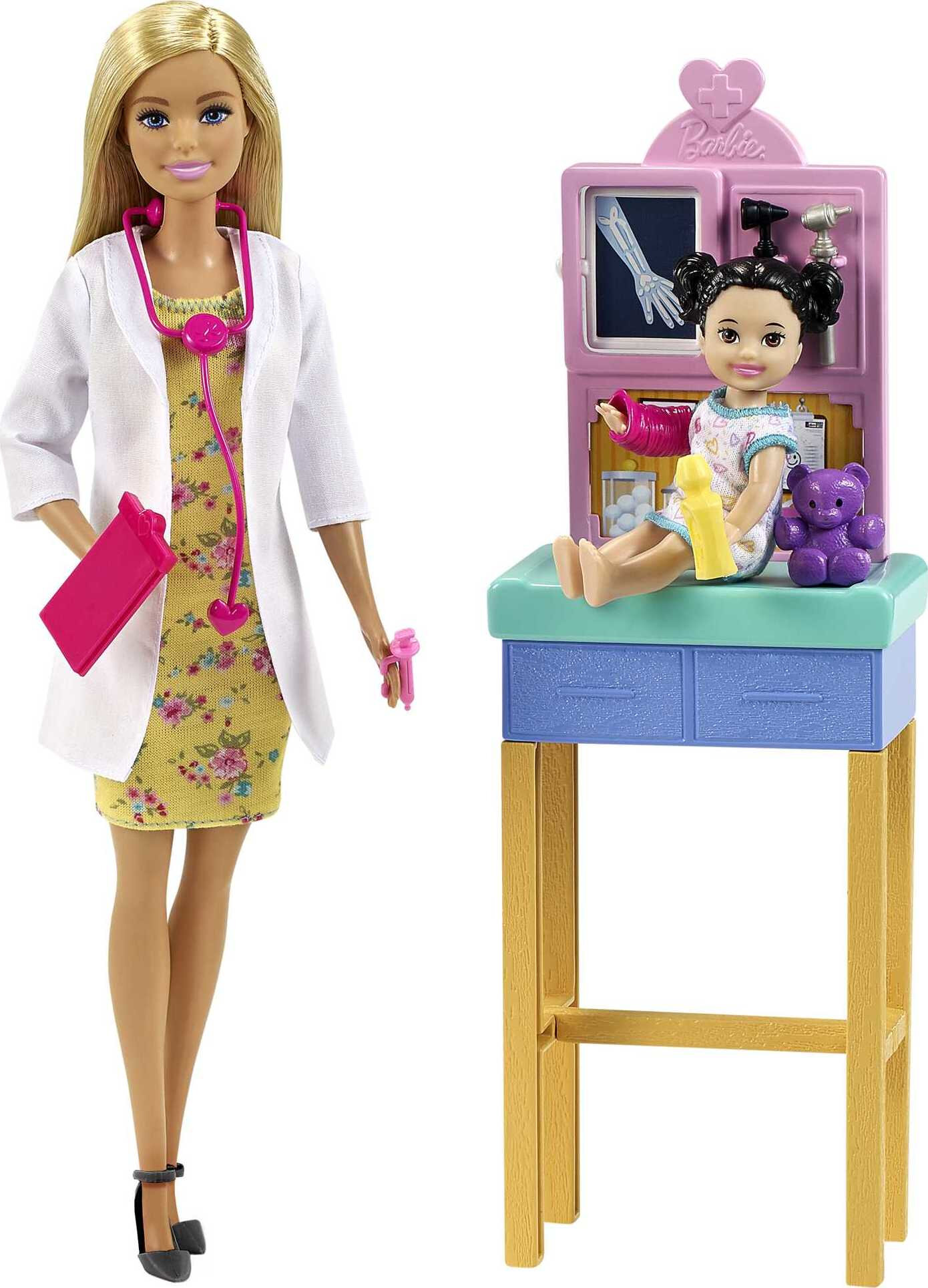 Barbie Careers Pediatrician Playset with Blonde Fashion Doll, 1 Small Doll, Furniture & Accessories - image 1 of 7