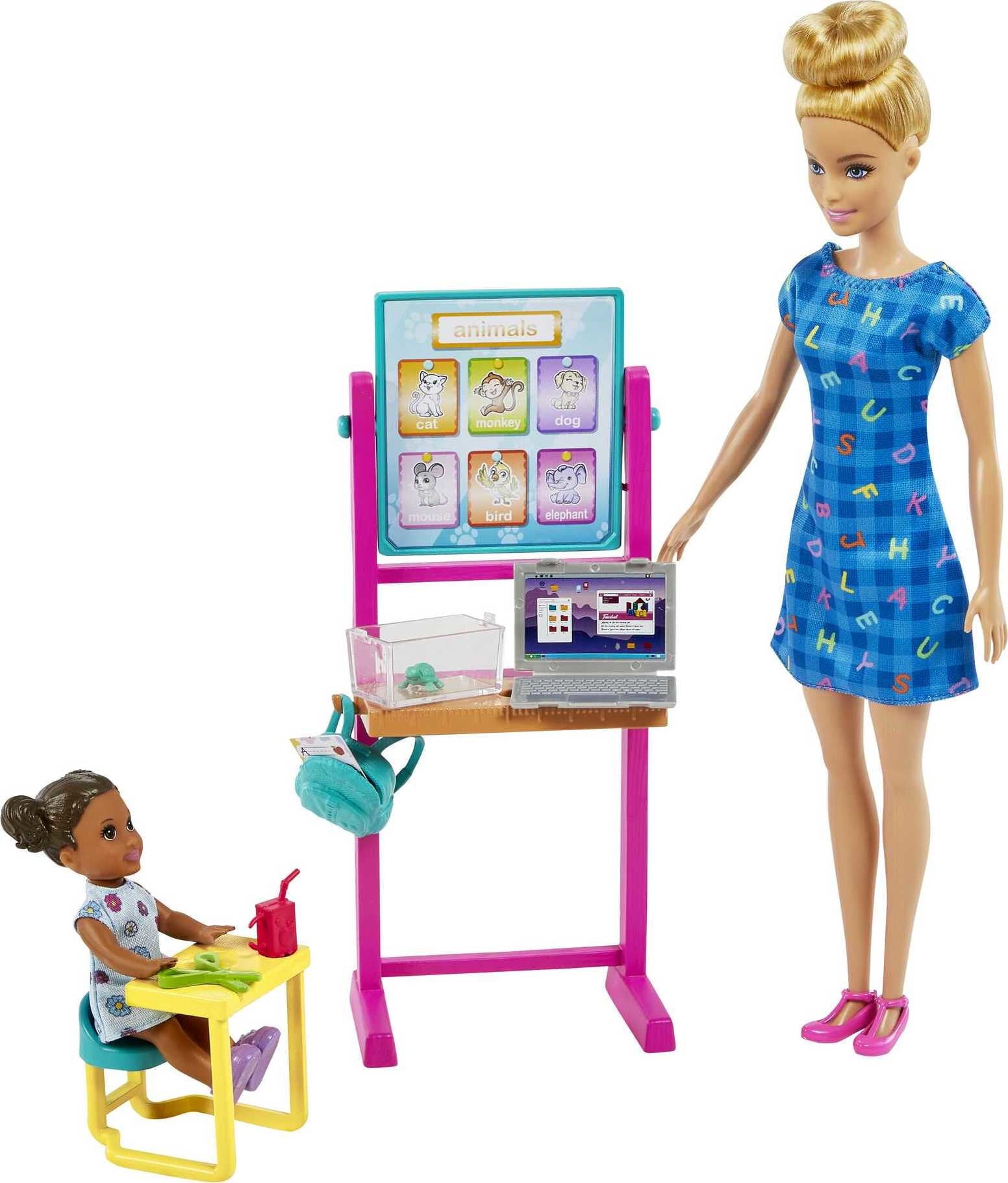 Barbie Careers Teacher Playset with Blonde Fashion Doll, 1 Toddler Doll, Furniture & Accessories