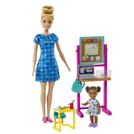 Barbie Careers Teacher Playset with Blonde Fashion Doll, 1 Toddler Doll, Furniture & Accessories