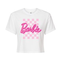 Barbie - Checkered Logo - Juniors Cropped Cotton Blend T-Shirt