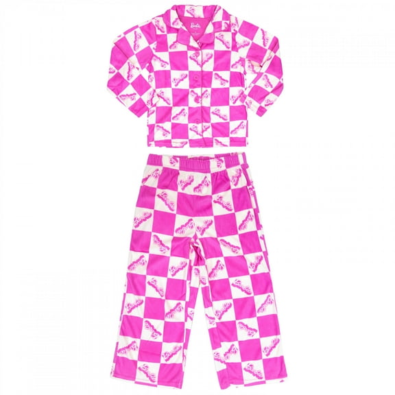 Barbie Checkered Logos Girl's 2-Piece Pajama Set-Size 10