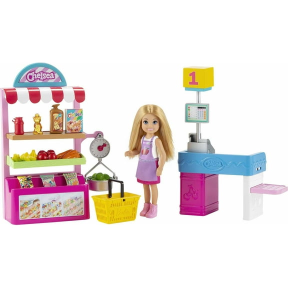 Barbie Chelsea Can Be Snack Stand Playset with Blonde Small Doll & 15+ Grocery-Themed Accessories