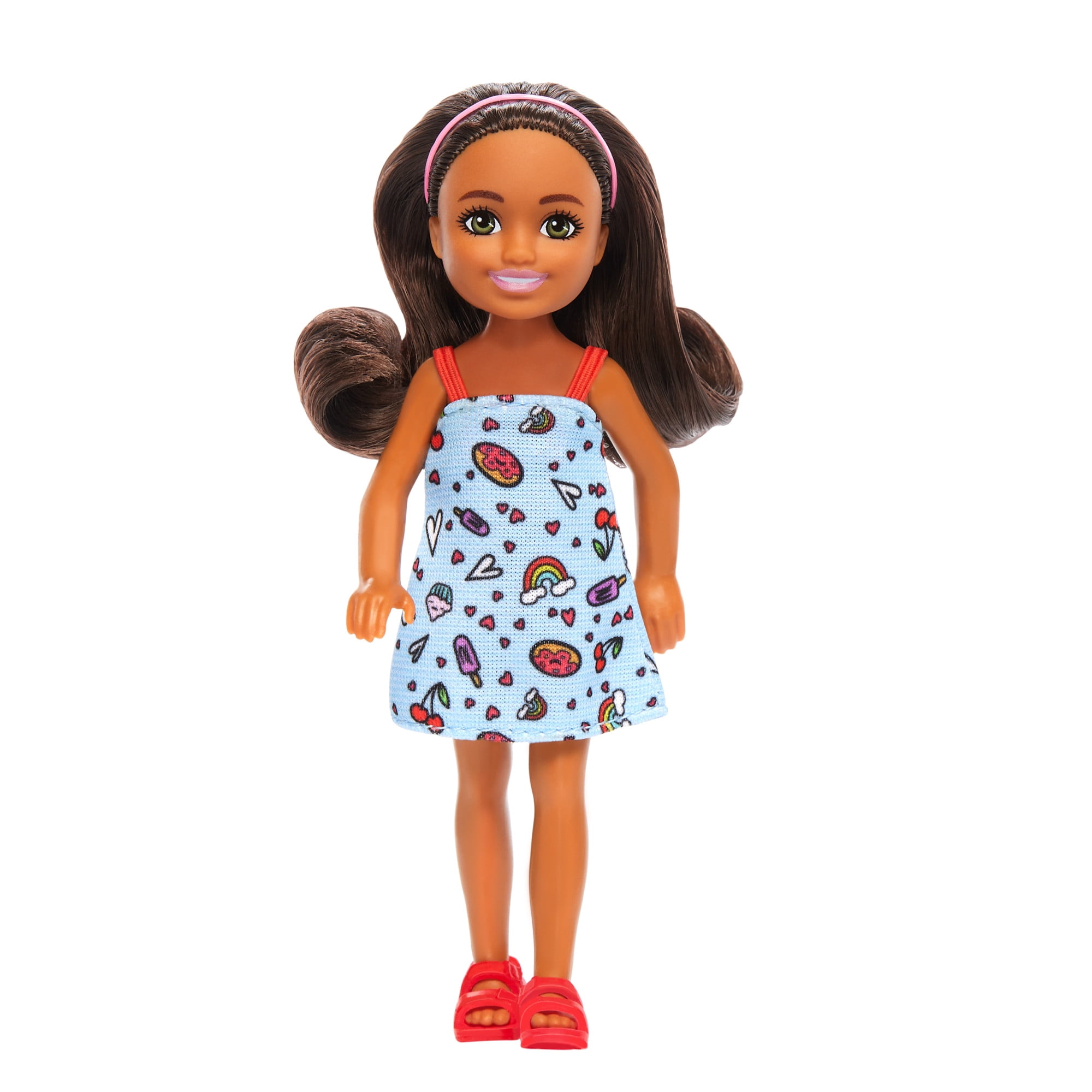 Barbie Chelsea Doll, Small Doll Wearing Removable Blue Dress with Brown Hair & Green Eyes