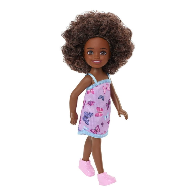 Barbie Chelsea Doll for Kids Small Doll with Dark Brown Curly Hair Blue Eyes in Removable Butterfly Dress Walmart