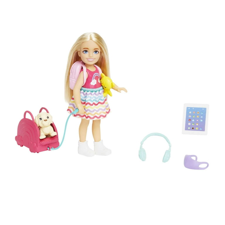 Barbie Chelsea Doll and Accessories Small Doll Travel Set with Puppy and 6 Pieces