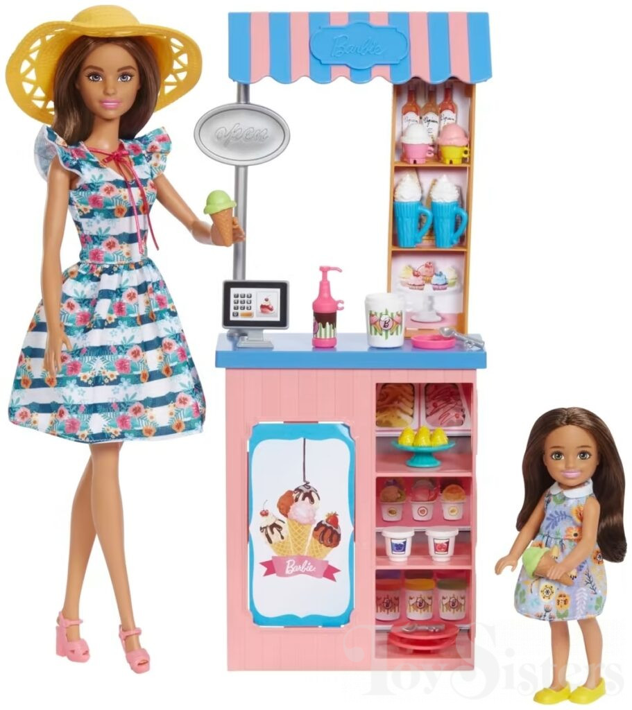 Barbie & Chelsea Dolls With Ice Cream Shop Playset & Accessories ...