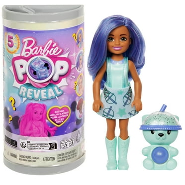 Barbie Chelsea Pop Reveal Boba Tea Series Doll in Tea Can with 5 Surprises, Scented (Styles Vary)