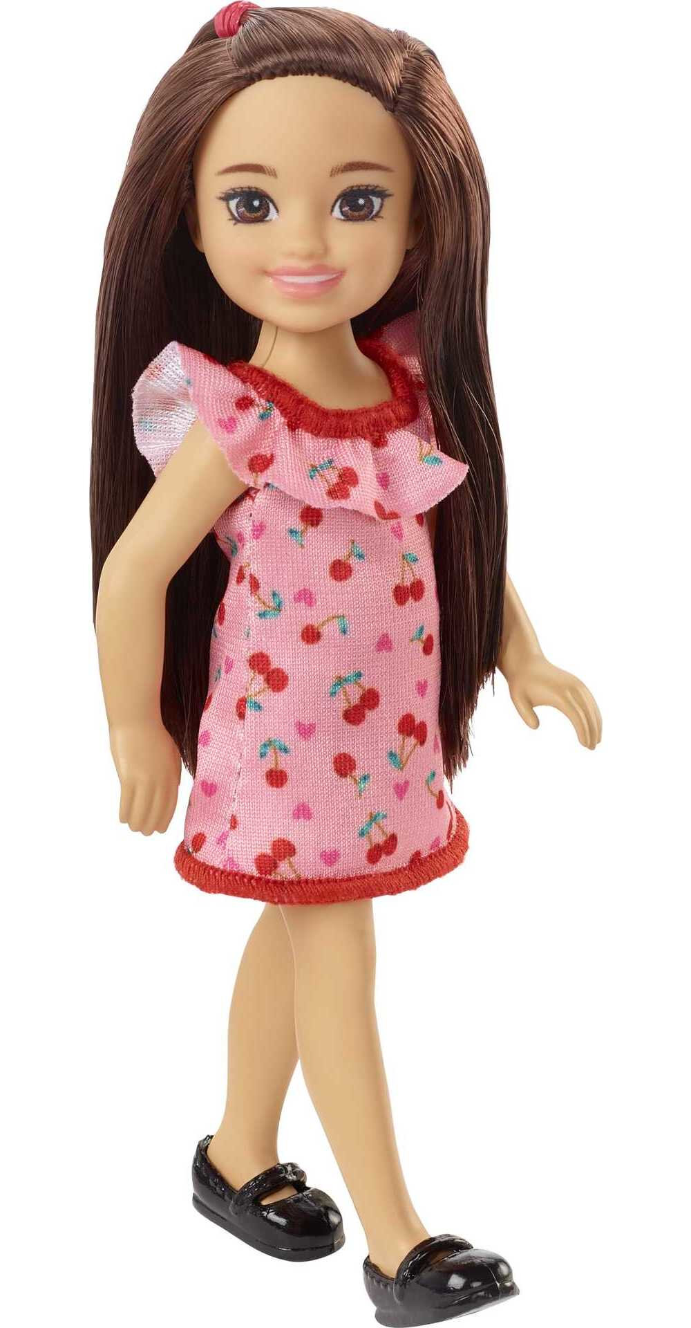 Barbie Chelsea Small Doll in Cherry-Print Dress with Brunette Hair & Brown Eyes
