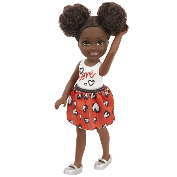 Barbie Chelsea Small Doll with Black Hair in Afro Puffs Wearing Removable Skirt & Silvery Shoes
