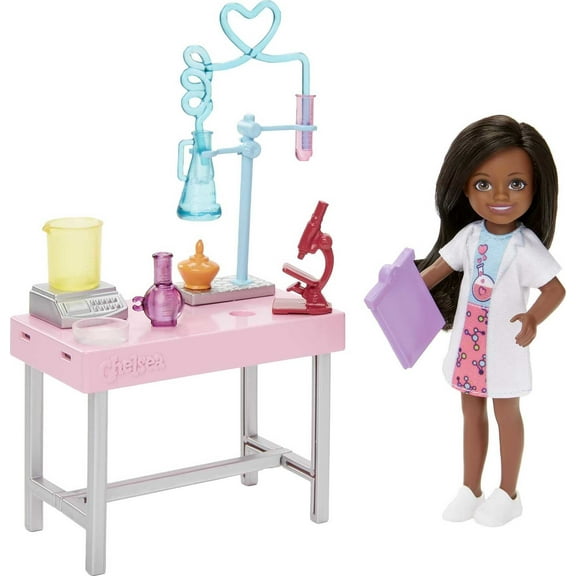 Barbie Chesea Can Be Scientist Doll with Lab Table & Accessories, Brunette Small Doll Playset