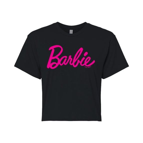 Barbie - Classic Pink Logo - Juniors Cropped Graphic T-Shirt