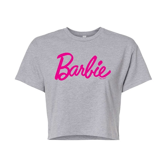 Barbie - Classic Pink Logo - Juniors Cropped Graphic T-Shirt