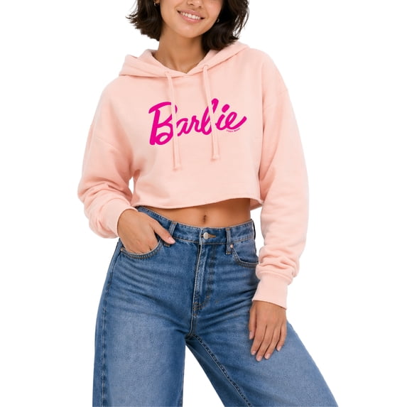 Barbie - Classic Pink Logo Women's Cropped Graphic Hoodie