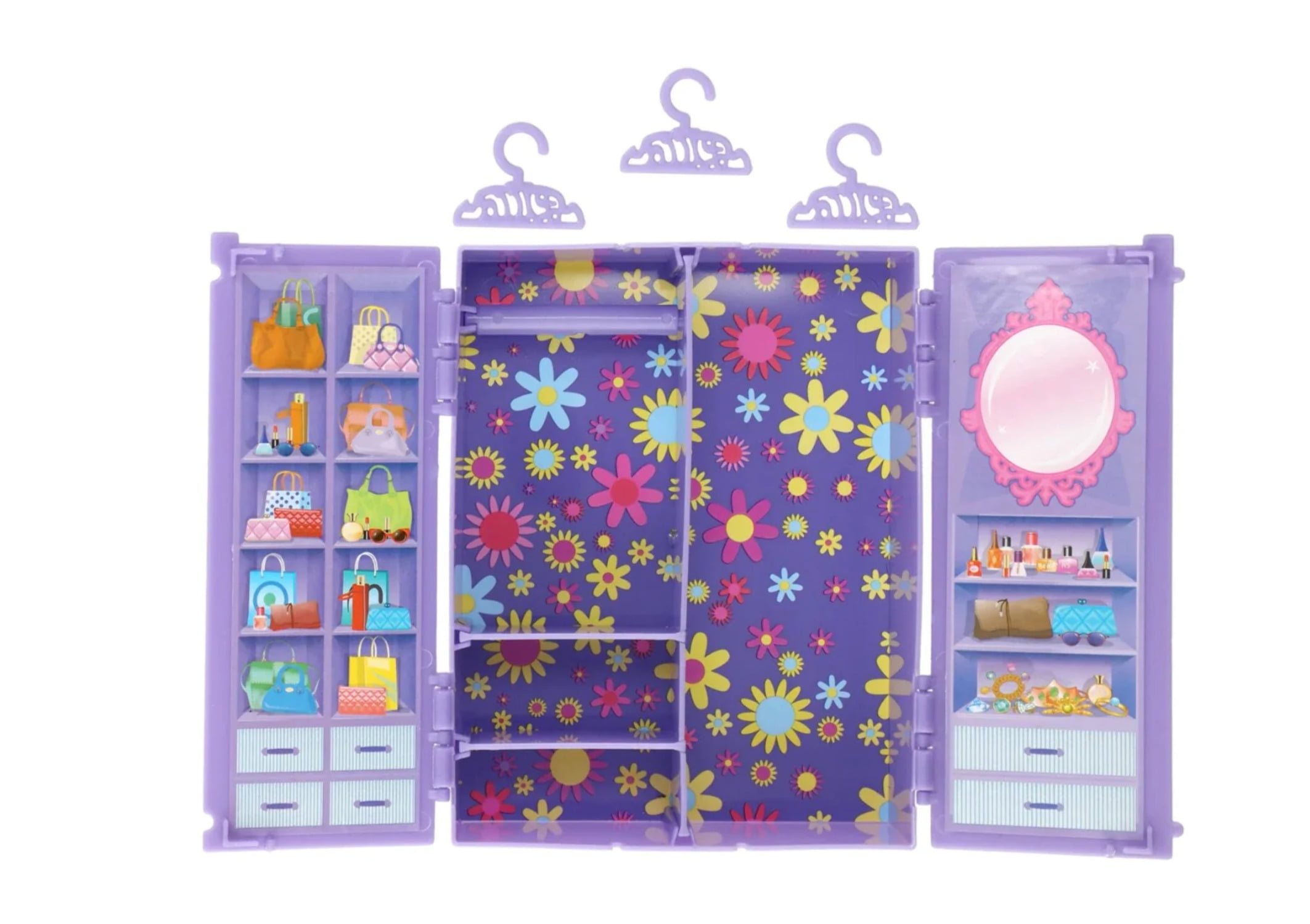 Barbie Doll Wardrobe Set Closet with Hangers Cloth Organizer Dreamhouse Accessories Walmart