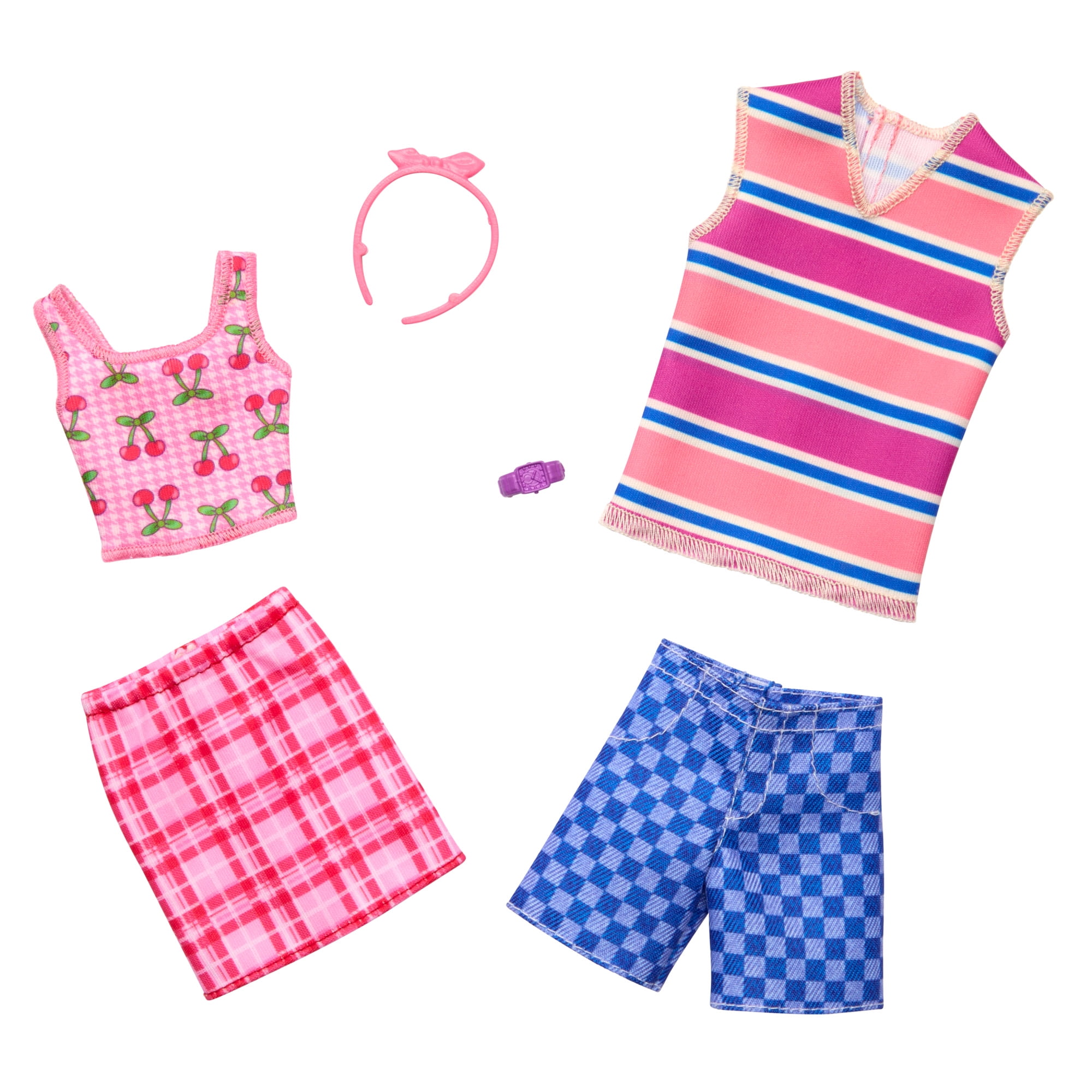 Barbie Clothes, Fashion \u0026 Accessory Pack with Cherry-Inspired Outfits for Barbie \u0026 Ken Dolls