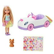 Barbie Club Chelsea Doll (6-Inch Blonde) With Open-Top Unicorn Car & Sticker Sheet
