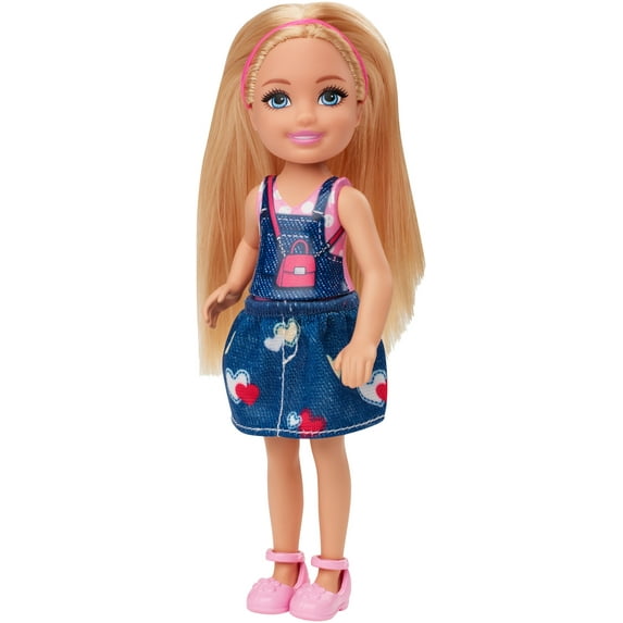 Barbie Club Chelsea Doll (6-inch Blonde) Wearing Graphic Top and Jean Skirt, for 3 to 7 Year Olds