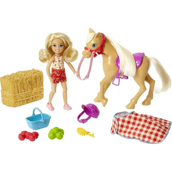 Barbie Club Chelsea Doll & Horse, Sweet Orchard Farm Blonde Small Doll, Brown Horse & Accessories