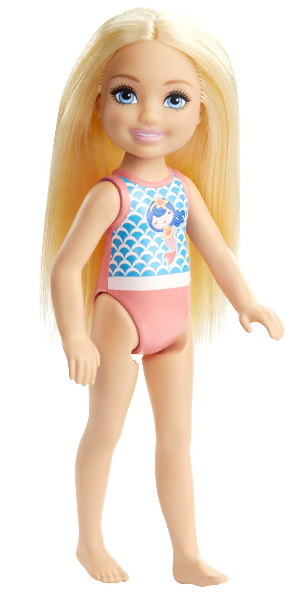 Barbie Club Chelsea Doll, Small Doll with Long Blonde Hair, Blue Eyes & Mermaid-Graphic Swimsuit
