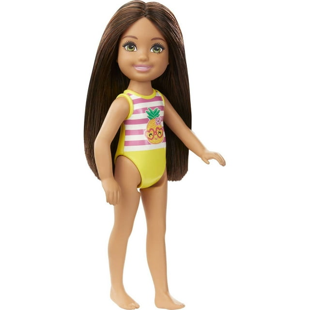 Barbie Club Chelsea Doll, Small Doll with Long Brown Hair, Green Eyes & Pineapple-Graphic Swimsuit