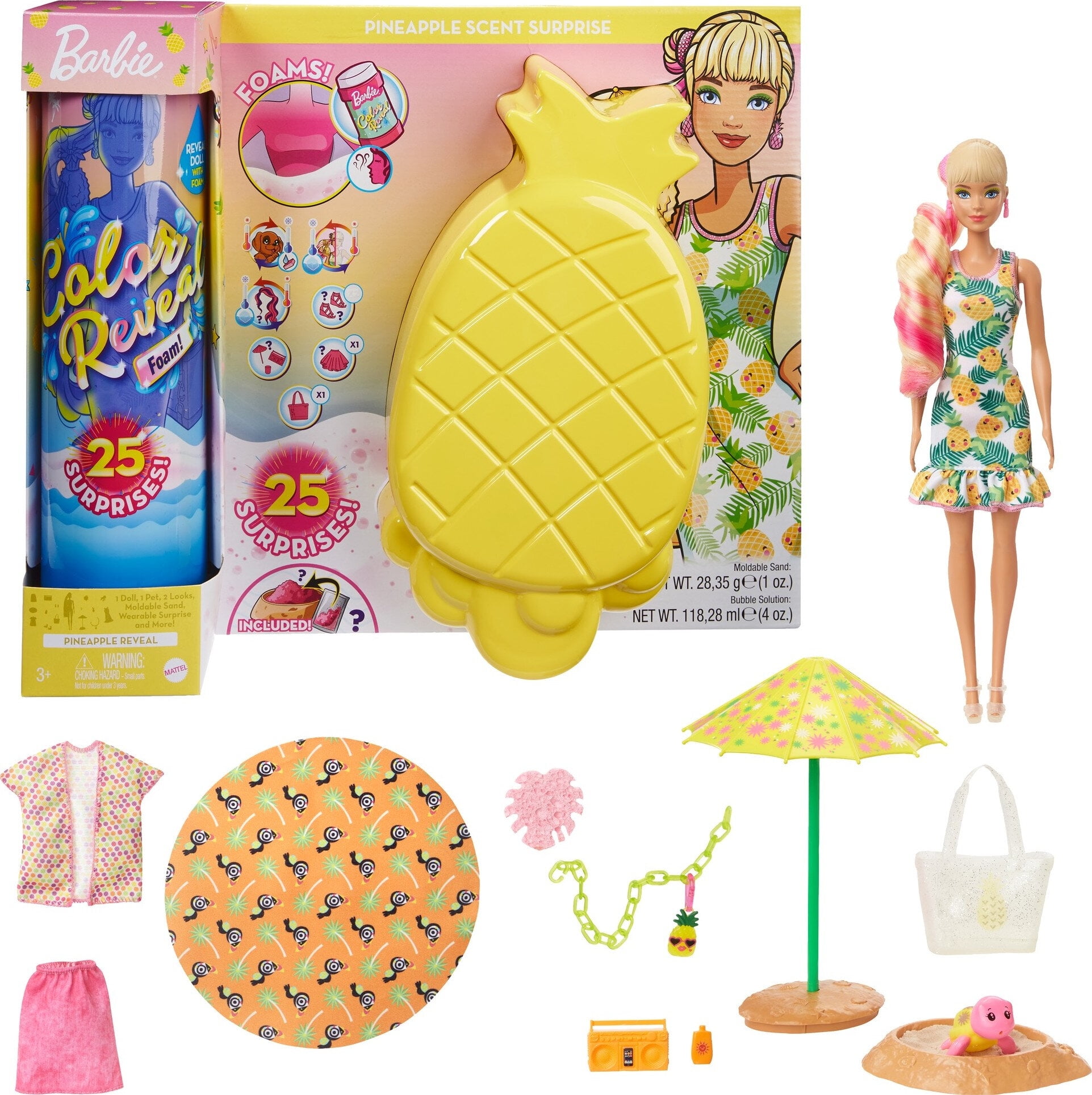 Barbie Color Reveal Foam Doll Pineapple Scent 25 Surprises For