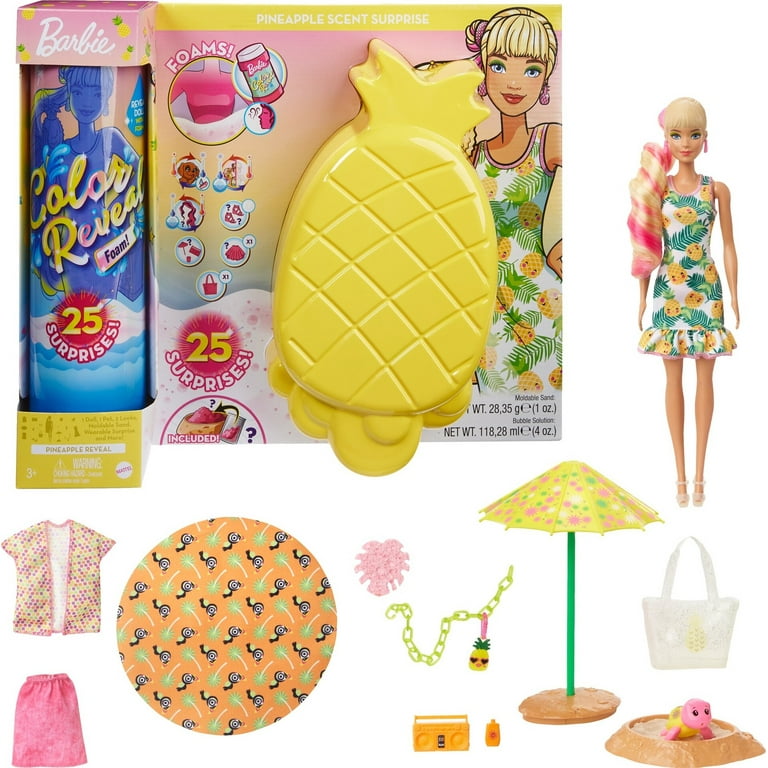 Barbie Color Reveal Foam! Doll, Pineapple Scent, 25 Surprises
