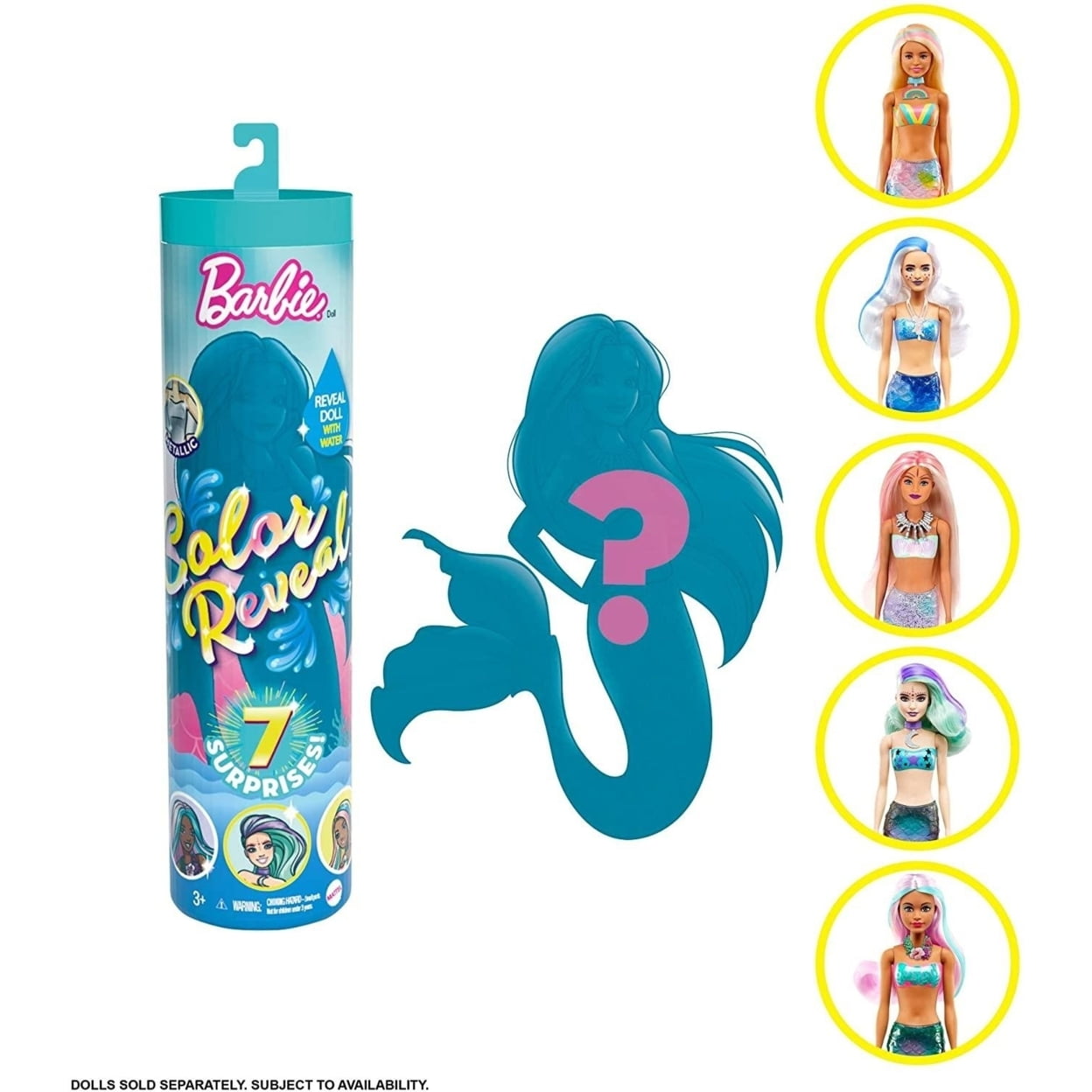 Barbie Color Reveal Mermaid Doll with 7 Surprises Water Changes Kid s Cute Styles May Vary Walmart