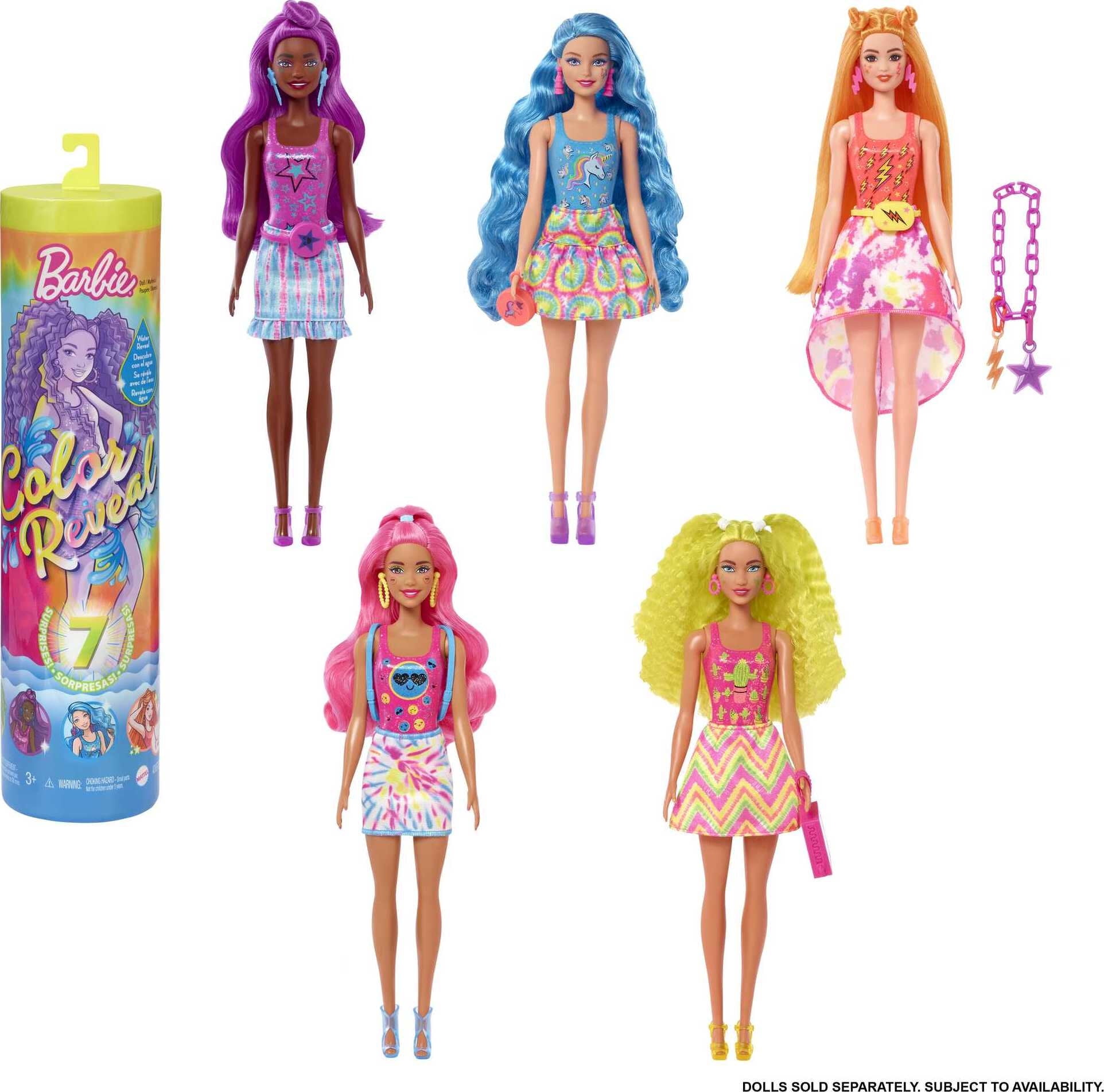 Barbie Color Reveal Neon Tie-Dye Fashion Doll with Accessories & Color  Change (Styles May Vary)
