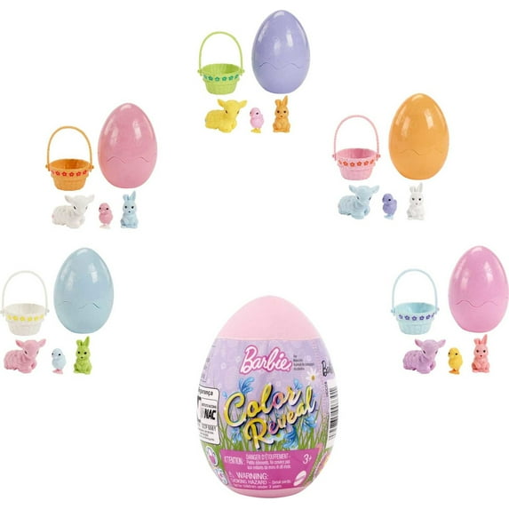 Barbie Color Reveal Pet Set, Easter Egg Case with Color-Change Basket, Blue Lamb & 2 Mini Pets