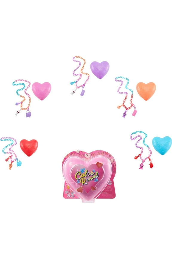 Barbie Color Reveal Pet with 5 Surprises, Valentines Day 3-Charm Necklace