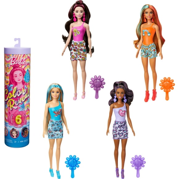 Barbie Color Reveal Rainbow-Inspired Series Doll & Accessories with 6 Surprises, Color-Change Bodice