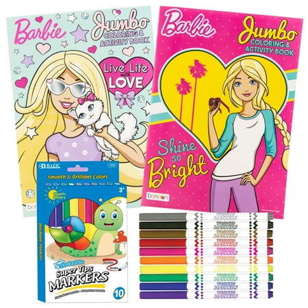 Barbie Coloring and Activity Book Set, Include 2 Books & Fine Tip Washable Markers