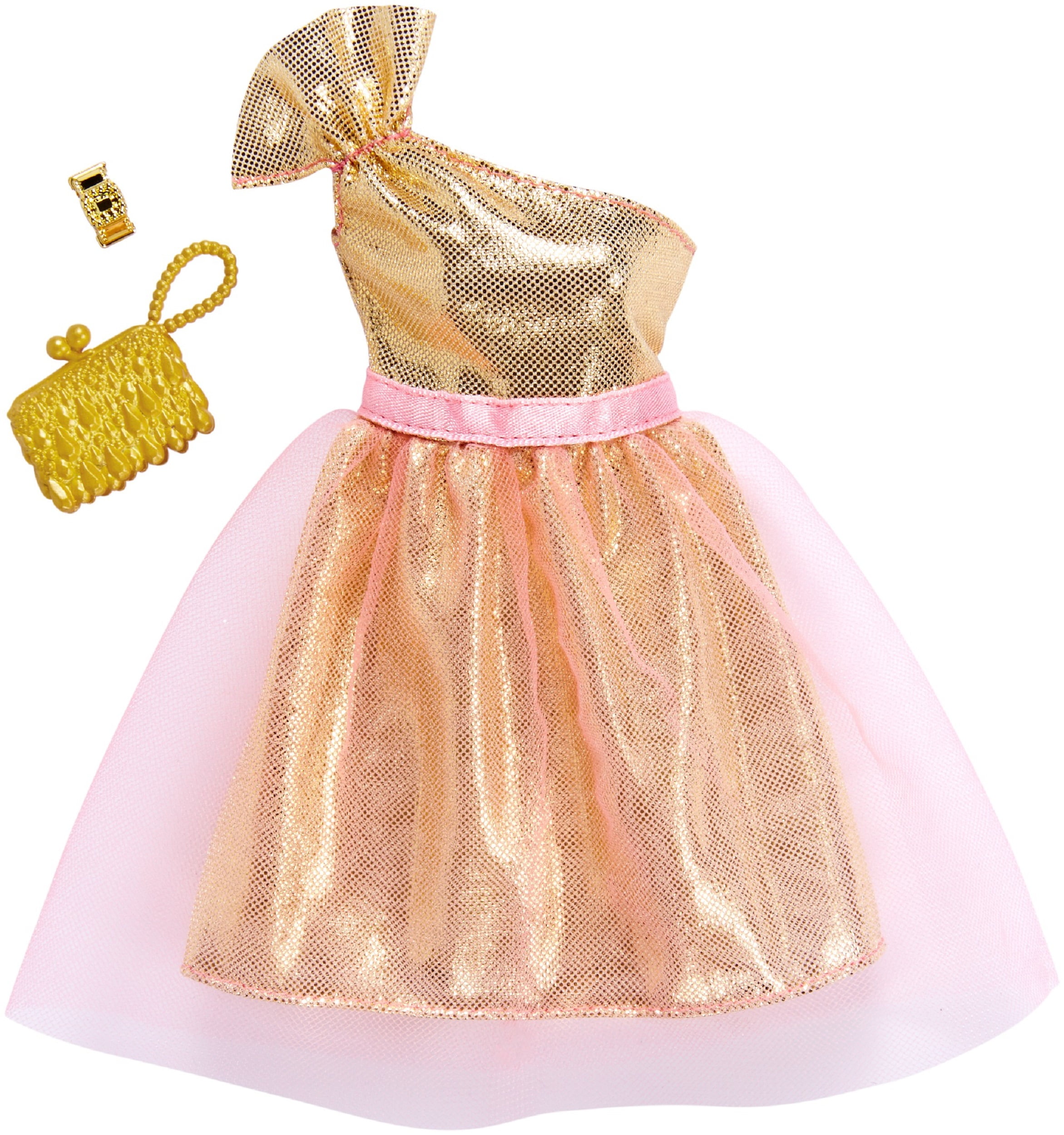Barbie Complete Looks Gold One Shoulder Gown with Pink Tulle Outfit -  Walmart.com