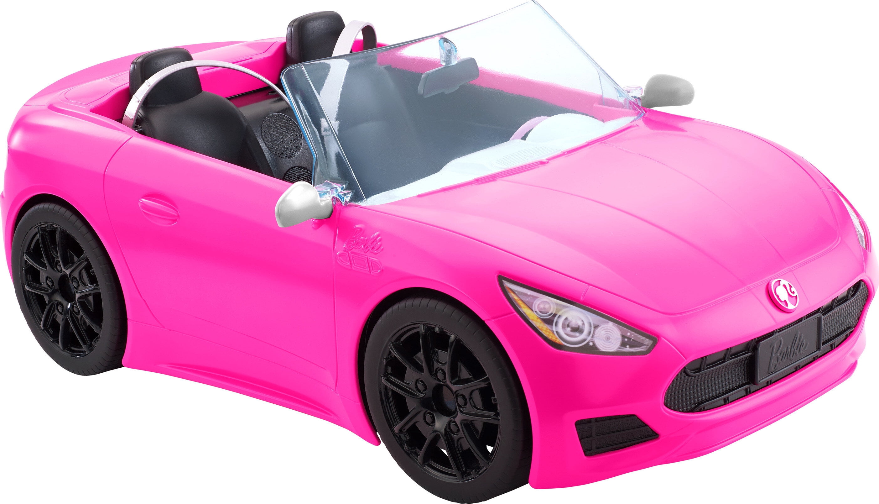 Barbie Convertible Toy Car, Bright Pink with Seatbelts and Rolling Wheels (Seats 2 Dolls), Toy for 3 Years and Up