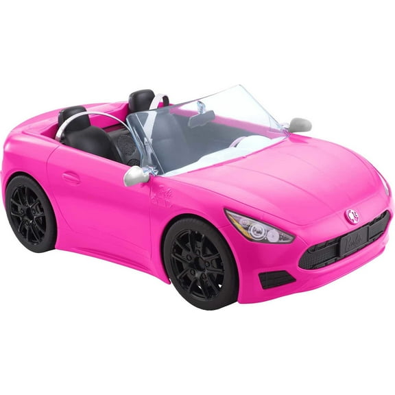 Barbie Convertible Toy Car, Bright Pink with Seatbelts and Rolling Wheels (Seats 2 Dolls), Toy for 3 Years and Up