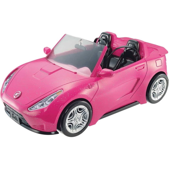 Barbie Convertible Toy Car, Sparkly Pink 2-Seater with Rolling Wheels