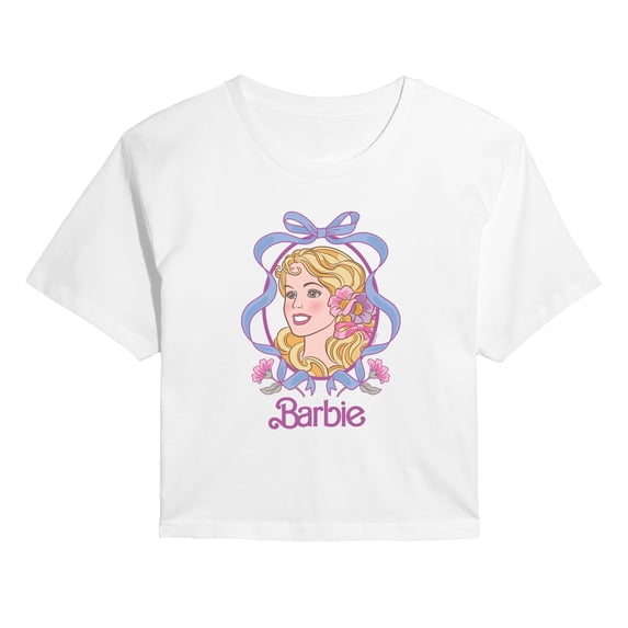 Barbie - Coquette Floral Bow - Juniors Cropped Short Sleeve Graphic T-Shirt