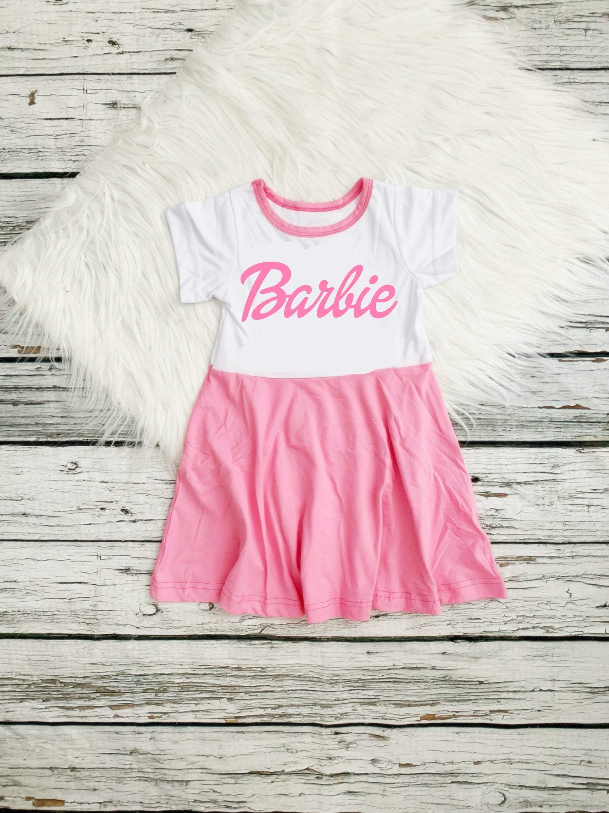 Barbie Long Sleeve Squareneck Dress-Baby Pink
