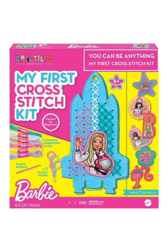 Barbie Cross Stitch Kit for Kids Ages 6-12 - 7 Keychain Projects