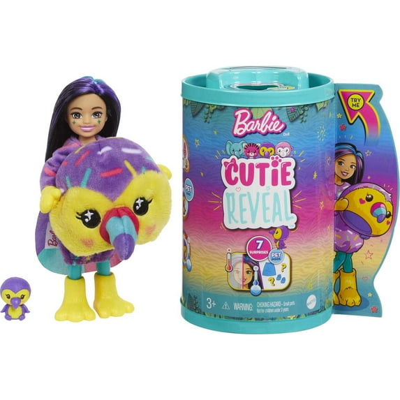 Barbie Cutie Reveal Chelsea Small Doll with Toucan Plush Costume, Mini Pet & Accessories