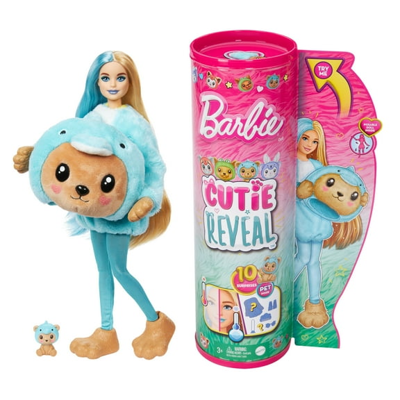 Barbie Cutie Reveal Costume-Themed Series Doll & Accessories with 10 Surprises, Teddy Bear as Dolphin