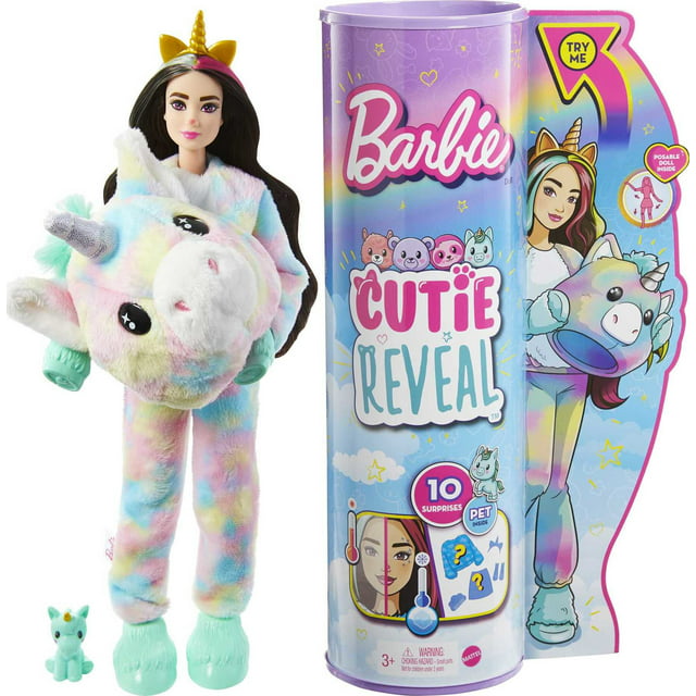 Barbie Cutie Reveal Fantasy Series Fashion Doll with Unicorn Plush ...